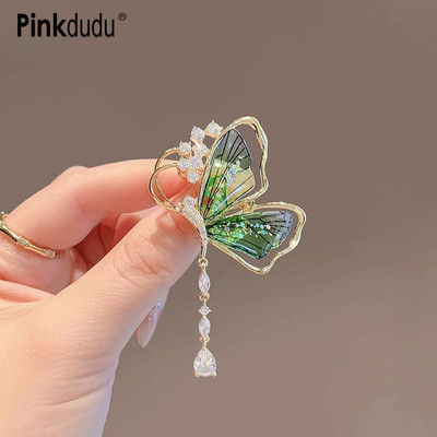 Ghim cài áo PINKDUDU PD1228 bằng hợp kim acrylic trong suốt hình bướm đính đá ngọc lục bảo thời trang unisex
