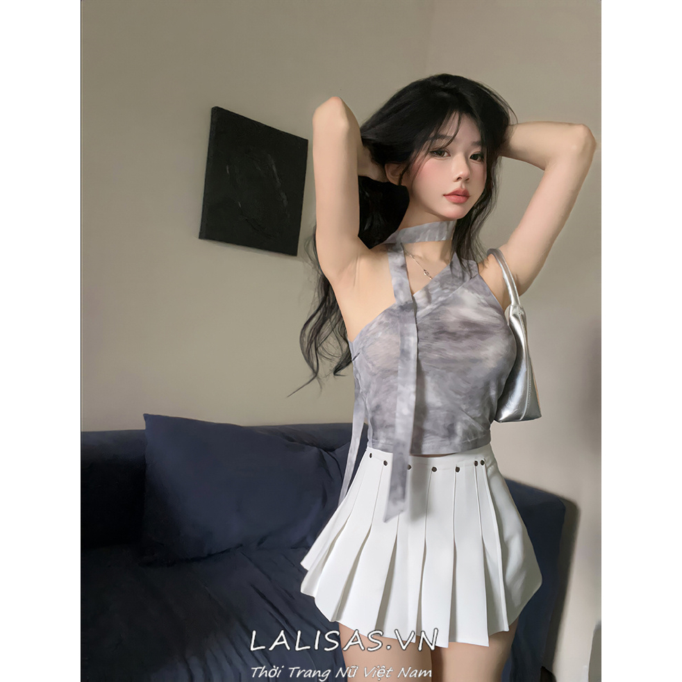 Lalisas Áo Hai Dây Dáng Ngắn Ôm Sát Nhuộm Màu Cổ Điển Quyến Rũ Không Gây Chóng Mặt Dành Cho Bạn Nữ