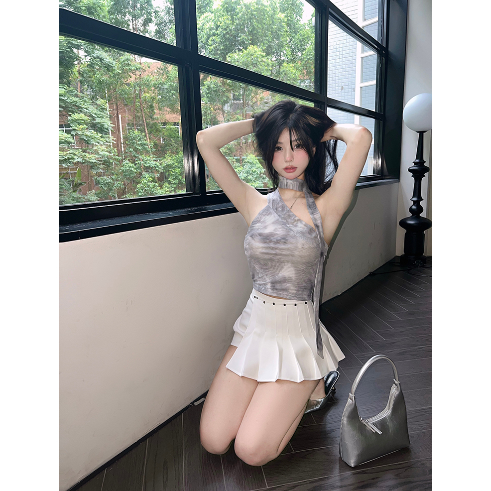 Lalisas Áo Hai Dây Dáng Ngắn Ôm Sát Nhuộm Màu Cổ Điển Quyến Rũ Không Gây Chóng Mặt Dành Cho Bạn Nữ