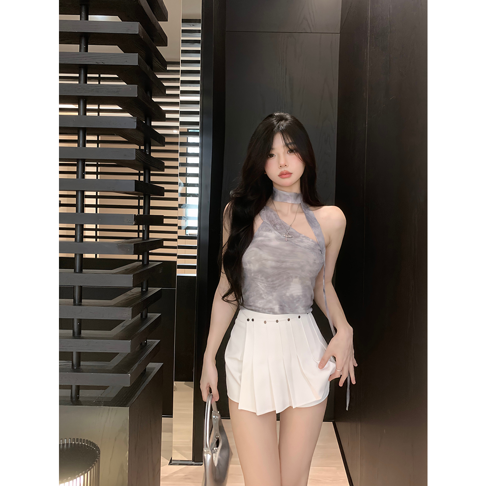 Lalisas Áo Hai Dây Dáng Ngắn Ôm Sát Nhuộm Màu Cổ Điển Quyến Rũ Không Gây Chóng Mặt Dành Cho Bạn Nữ