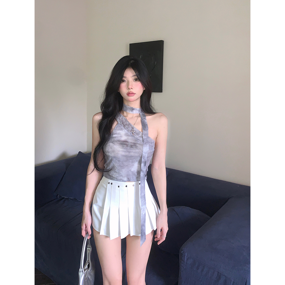 Lalisas Áo Hai Dây Dáng Ngắn Ôm Sát Nhuộm Màu Cổ Điển Quyến Rũ Không Gây Chóng Mặt Dành Cho Bạn Nữ