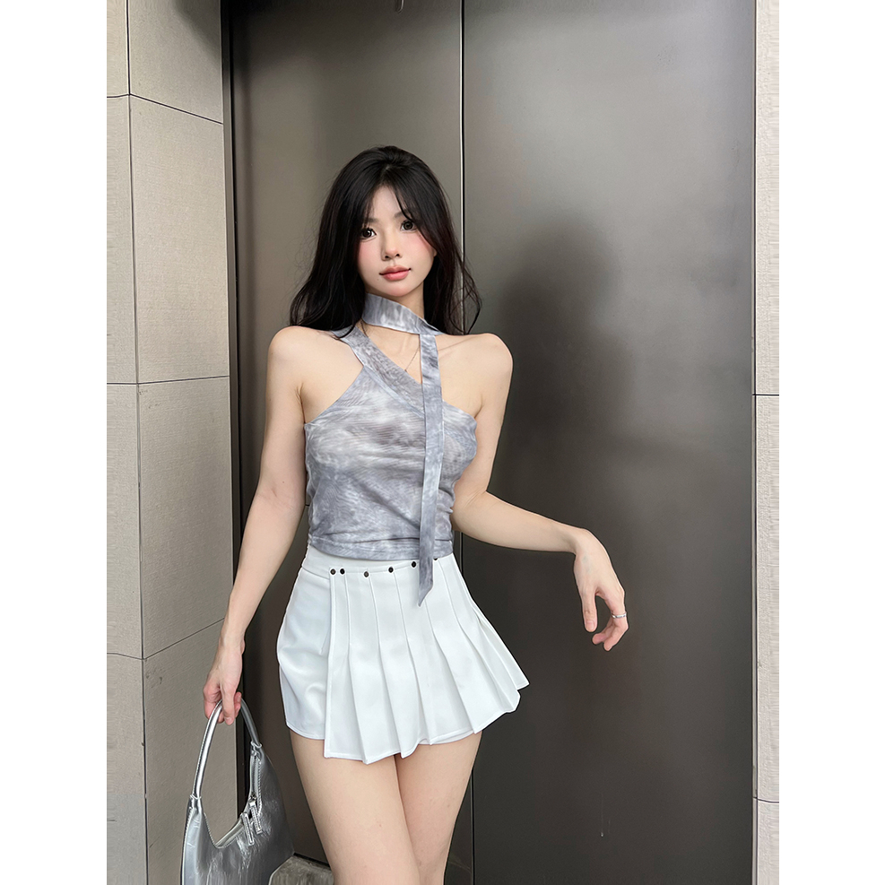 Lalisas Áo Hai Dây Dáng Ngắn Ôm Sát Nhuộm Màu Cổ Điển Quyến Rũ Không Gây Chóng Mặt Dành Cho Bạn Nữ