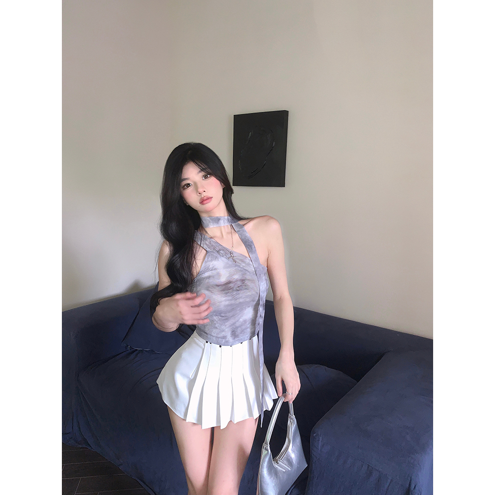 Lalisas Áo Hai Dây Dáng Ngắn Ôm Sát Nhuộm Màu Cổ Điển Quyến Rũ Không Gây Chóng Mặt Dành Cho Bạn Nữ