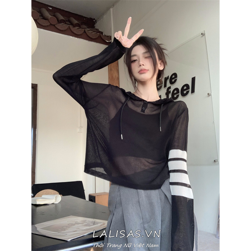 Lalisas Áo Khoác Chống Nắng Tay Dài Vải Lụa Lạnh Mỏng Phối Dây Rút Thời Trang Sang Trọng Cho Nữ