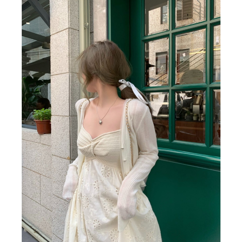 ZHELIHANGFEI Set Đầm Hai Dây Và Áo Khoác Thời Trang Pháp Thanh Lịch Cho Nữ