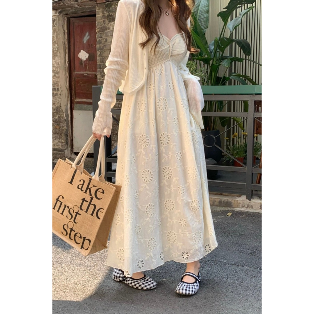 ZHELIHANGFEI Set Đầm Hai Dây Và Áo Khoác Thời Trang Pháp Thanh Lịch Cho Nữ