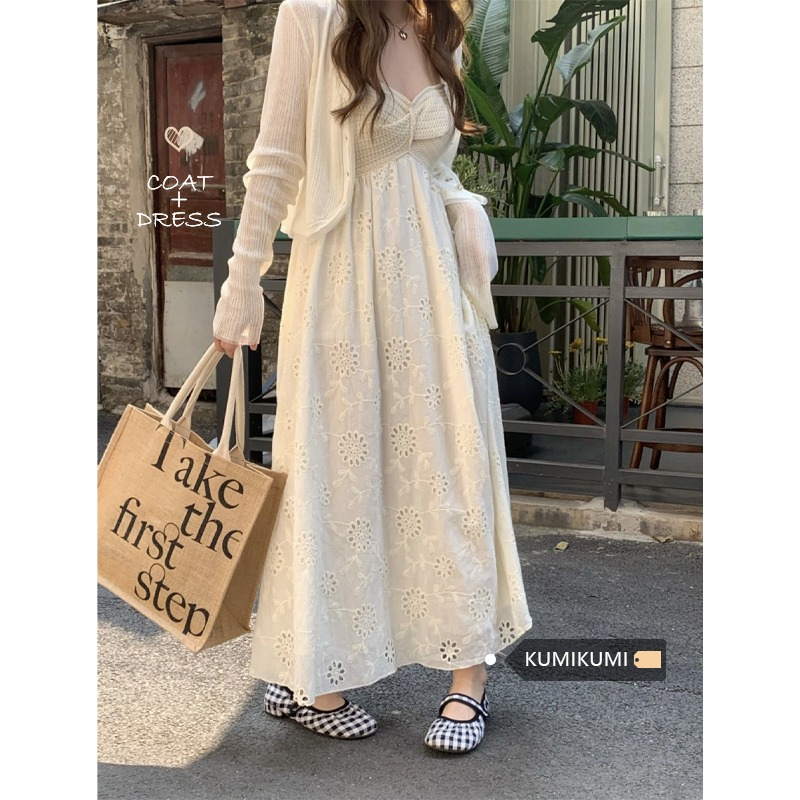 ZHELIHANGFEI Set Đầm Hai Dây Và Áo Khoác Thời Trang Pháp Thanh Lịch Cho Nữ