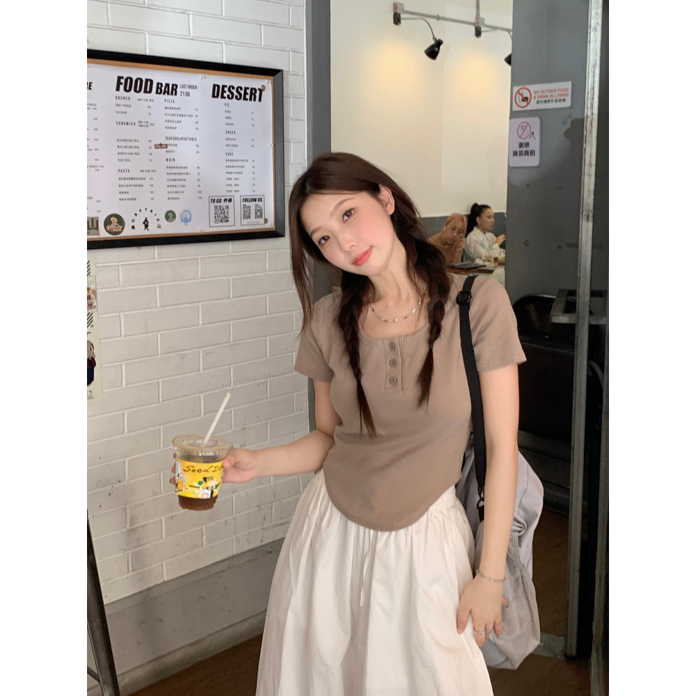 Áo Thun Tay Ngắn Cổ Tròn Dáng Ôm Phong Cách Hàn Quốc Thời Trang Cho Nữ