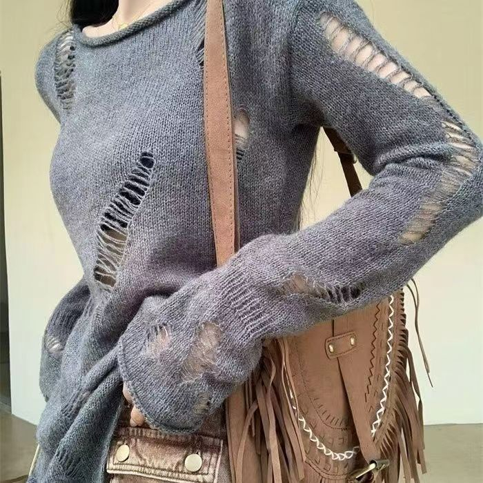 Áo Dệt Kim Tay Dài Dáng Ôm Thiết Kế Xẻ Tà Thời Trang Mùa Xuân 2023 Phong Cách Mới Cho Nữ