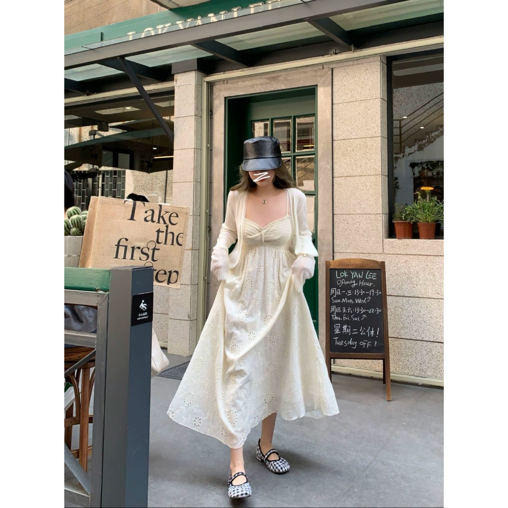 ZHELIHANGFEI Set Đầm Hai Dây Và Áo Khoác Thời Trang Pháp Thanh Lịch Cho Nữ