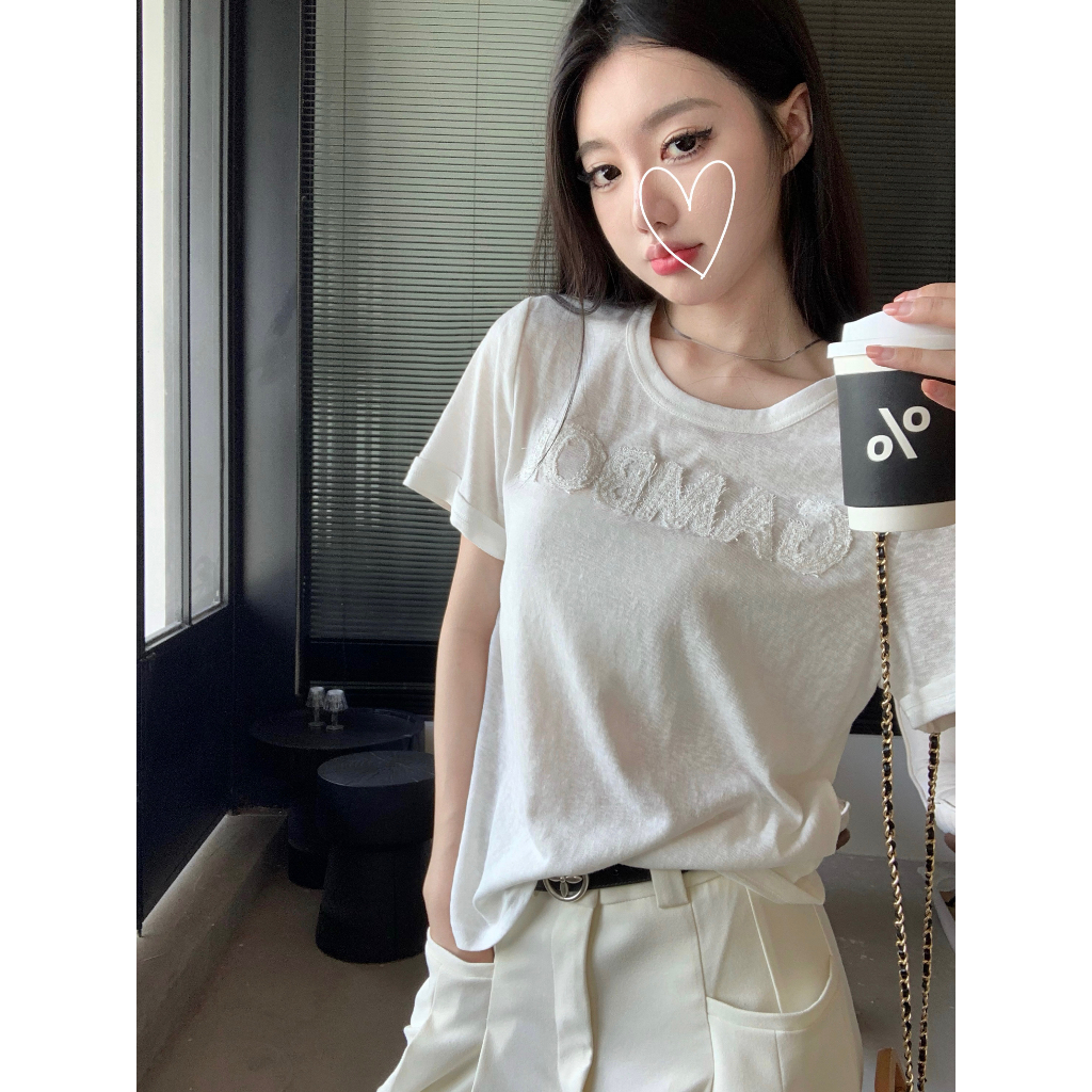 Áo Thun Cotton Ngắn Tay Dáng Rộng Thêu Chữ Thời Trang Cho Nữ