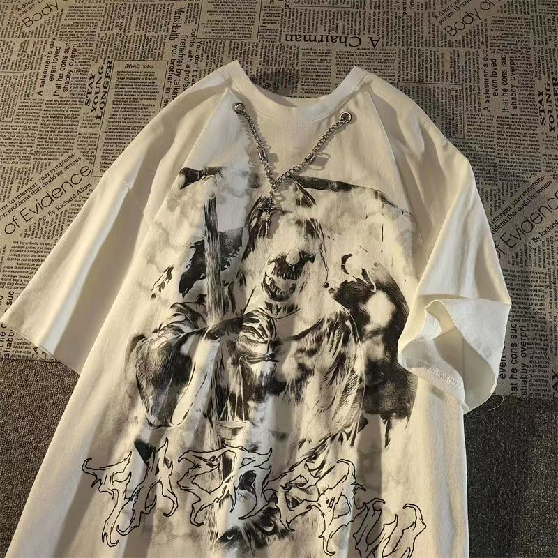 Áo Thun Tay Ngắn Dáng Rộng In Hình Đầu Lâu Phong Cách Hip Hop Đường Phố Mỹ Cho Nam Và Nữ Y2K
