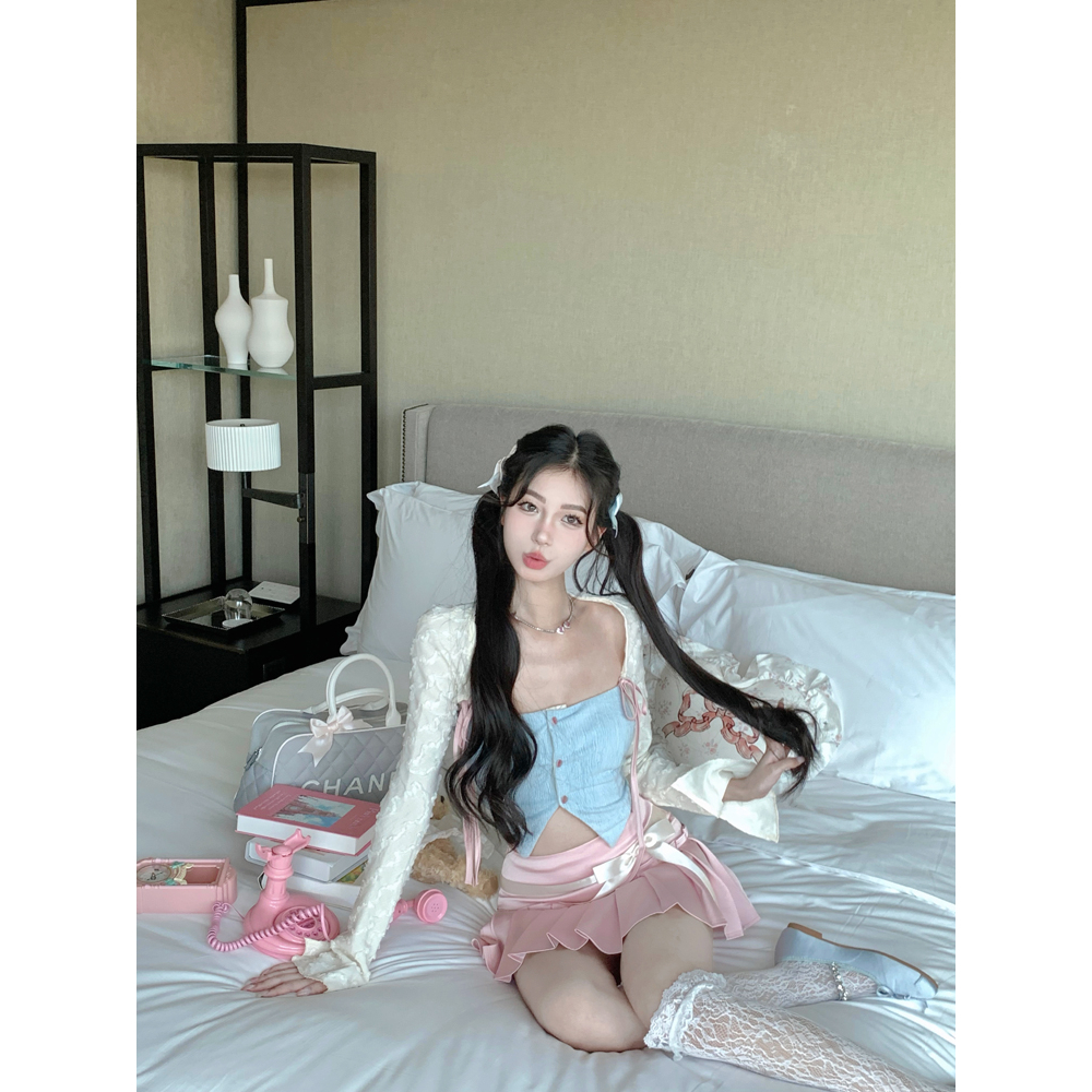 Set Áo Ống + Áo Sát Nách + Chân Váy Ngắn Xếp Ly Thời Trang Mùa Hè