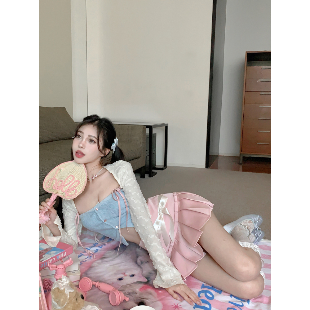 Set Áo Ống + Áo Sát Nách + Chân Váy Ngắn Xếp Ly Thời Trang Mùa Hè