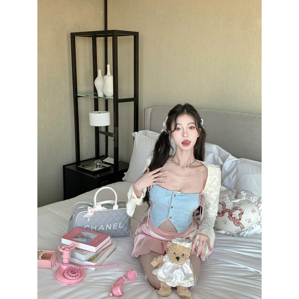 Set Áo Ống + Áo Sát Nách + Chân Váy Ngắn Xếp Ly Thời Trang Mùa Hè