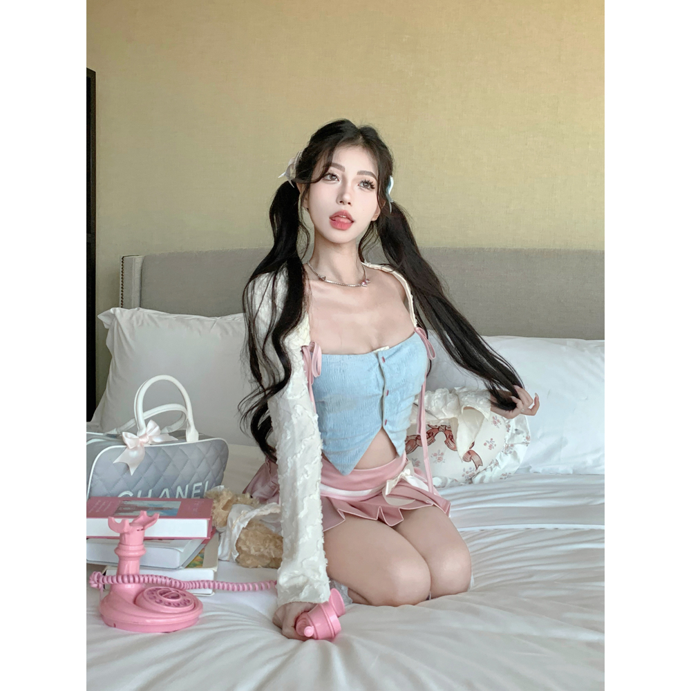 Set Áo Ống + Áo Sát Nách + Chân Váy Ngắn Xếp Ly Thời Trang Mùa Hè