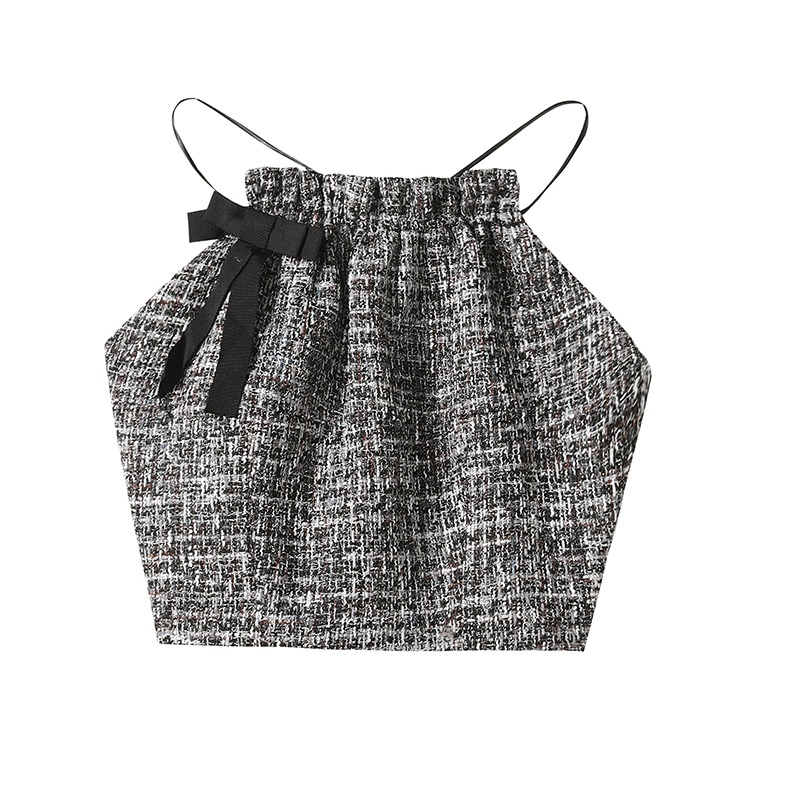 Áo Hai Dây Dệt Kim Cổ Yếm Đính Nơ Màu Trơn Kiểu retro Thời Trang Mùa Hè Cho Bạn Gái