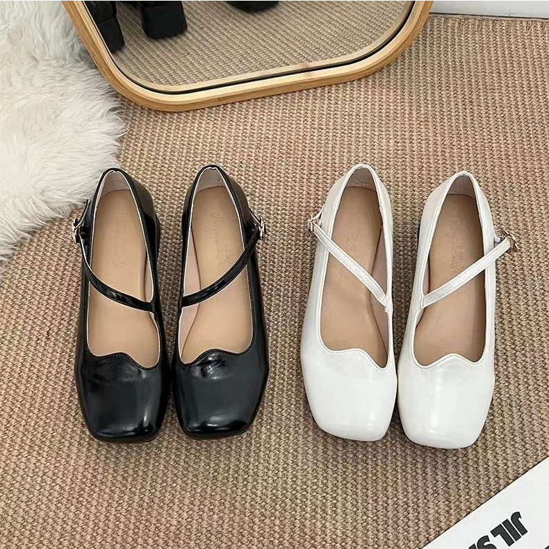 Giày Búp Bê Gót Thấp 3.5CM Mũi Vuông Thời Trang Mùa Hè 2023 Cho Nữ