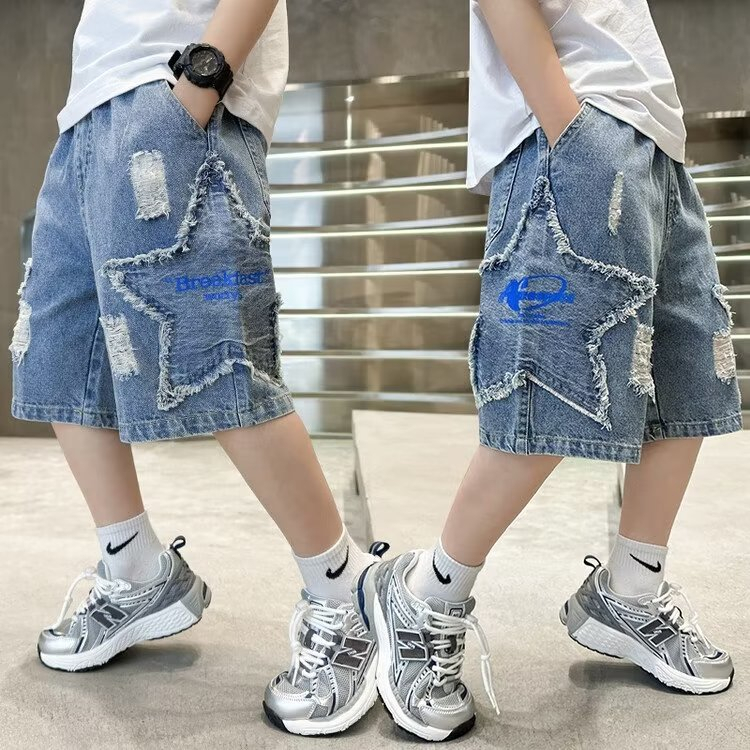 Quần Short Denim Dáng Rộng Thoải Mái Thời Trang Mùa Hè Hàng Mới Dành Cho Bé Trai 110-170