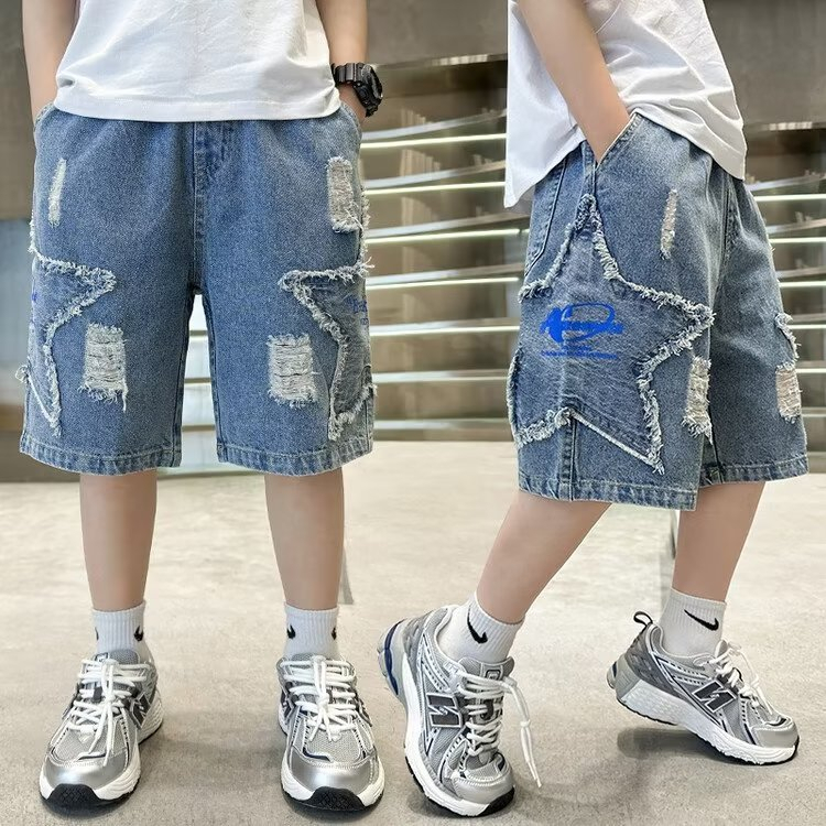 Quần Short Denim Dáng Rộng Thoải Mái Thời Trang Mùa Hè Hàng Mới Dành Cho Bé Trai 110-170