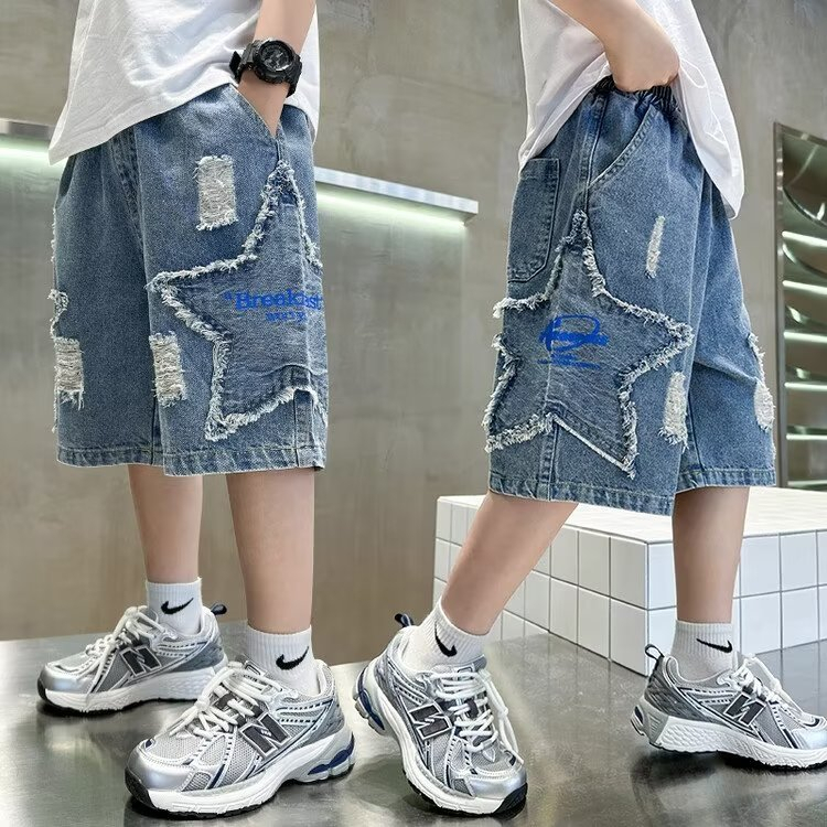 Quần Short Denim Dáng Rộng Thoải Mái Thời Trang Mùa Hè Hàng Mới Dành Cho Bé Trai 110-170