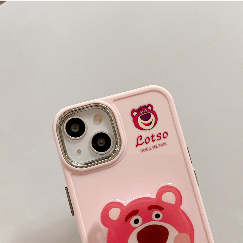 Ốp Điện Thoại Có Giá Đỡ Hình Gấu Dâu Tây 2 Trong 1 Cho iPhone 11 12 13 14 Pro max