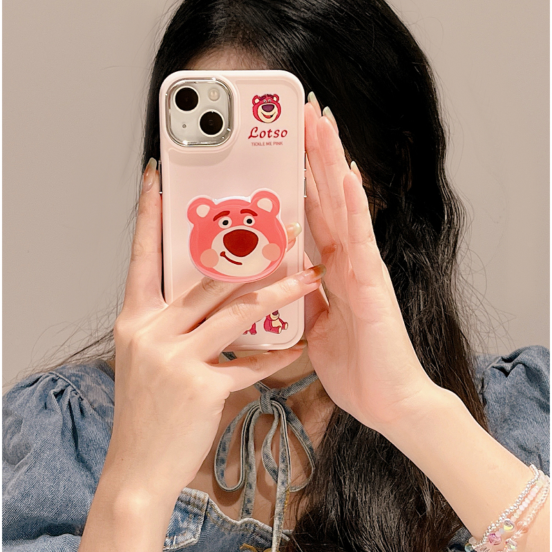 Ốp Điện Thoại Có Giá Đỡ Hình Gấu Dâu Tây 2 Trong 1 Cho iPhone 11 12 13 14 Pro max