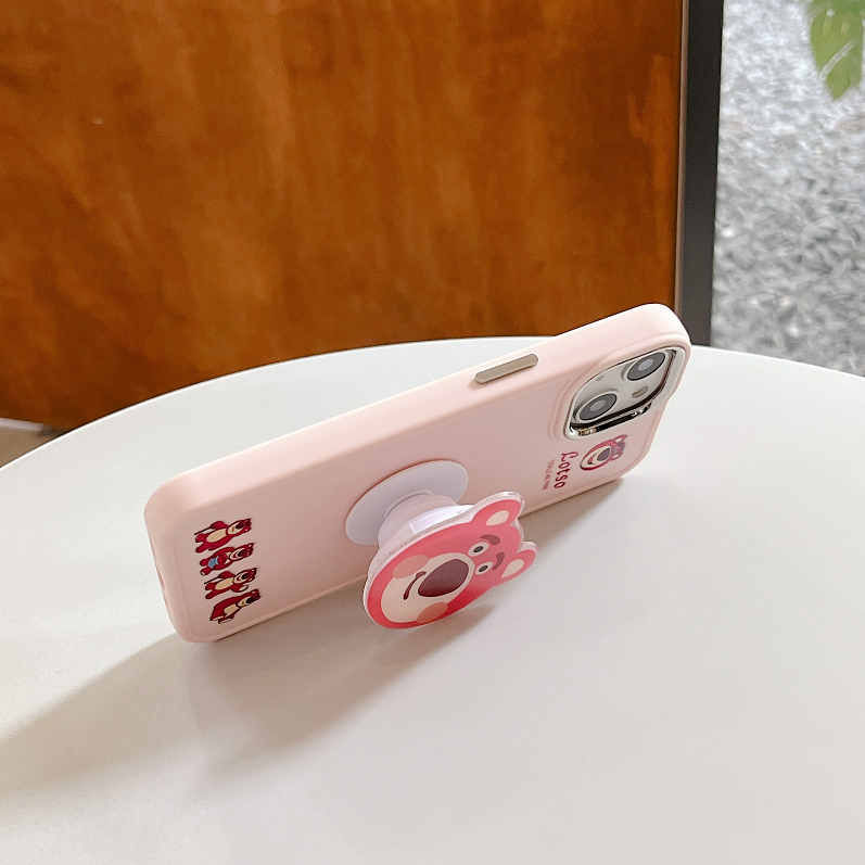 Ốp Điện Thoại Có Giá Đỡ Hình Gấu Dâu Tây 2 Trong 1 Cho iPhone 11 12 13 14 Pro max