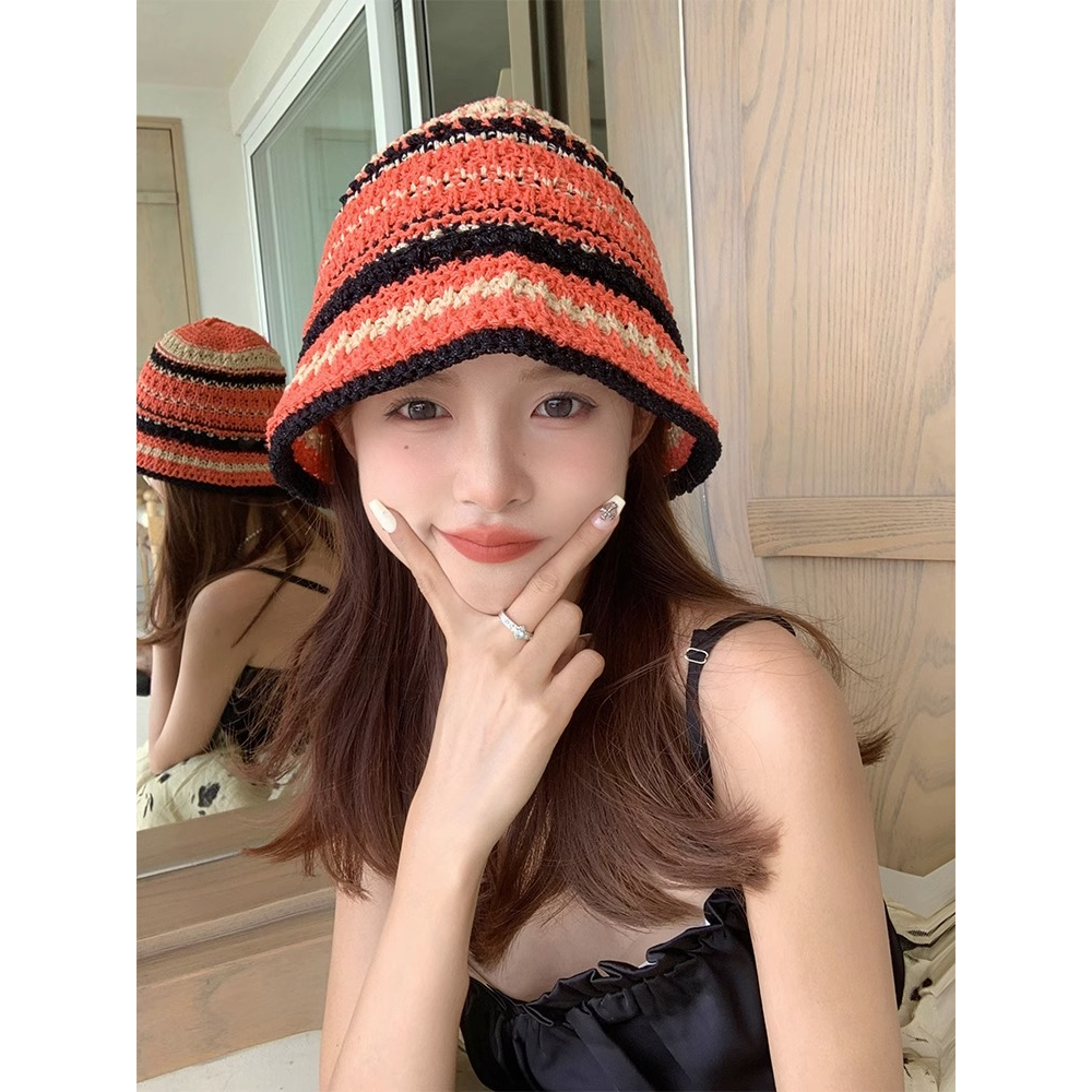 Nón Tai Bèo Đan Lát Họa Tiết Kẻ Sọc Màu Sắc Tương Phản Thời Trang Mới 2023 Cho Nữ