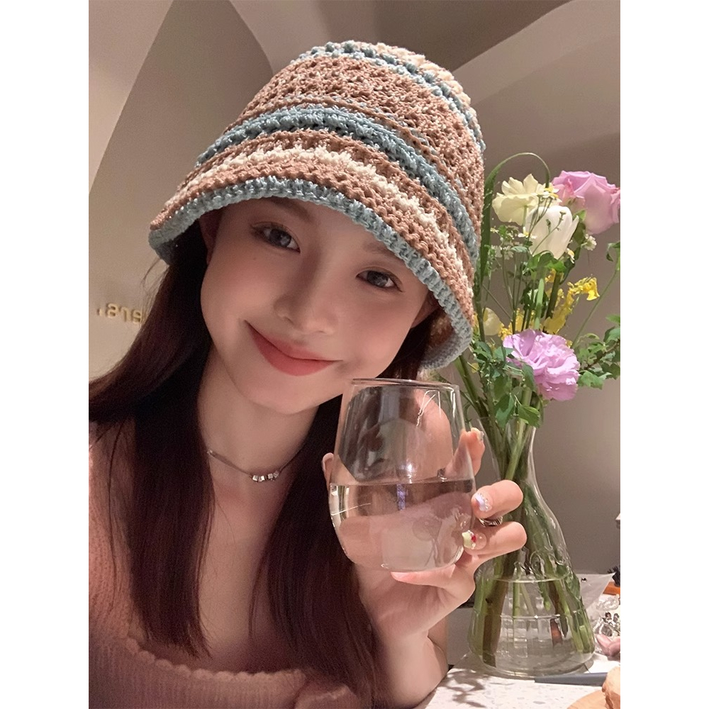 Nón Tai Bèo Đan Lát Họa Tiết Kẻ Sọc Màu Sắc Tương Phản Thời Trang Mới 2023 Cho Nữ