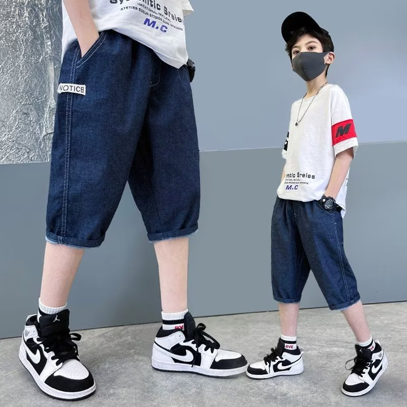 Quần Short Denim Ống Rộng Thoải Mái Thời Trang Mùa Hè Hàng Mới Dành Cho Bé Trai 110-170