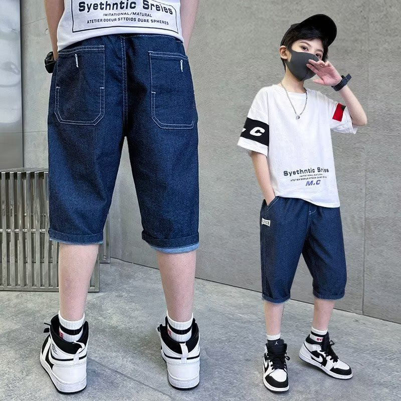 Quần Short Denim Ống Rộng Thoải Mái Thời Trang Mùa Hè Hàng Mới Dành Cho Bé Trai 110-170