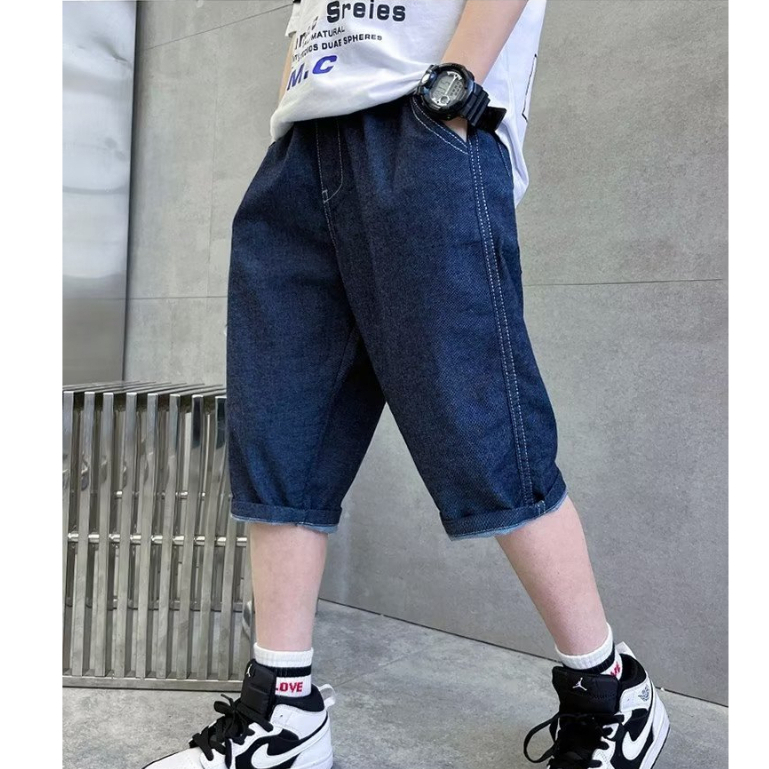 Quần Short Denim Ống Rộng Thoải Mái Thời Trang Mùa Hè Hàng Mới Dành Cho Bé Trai 110-170