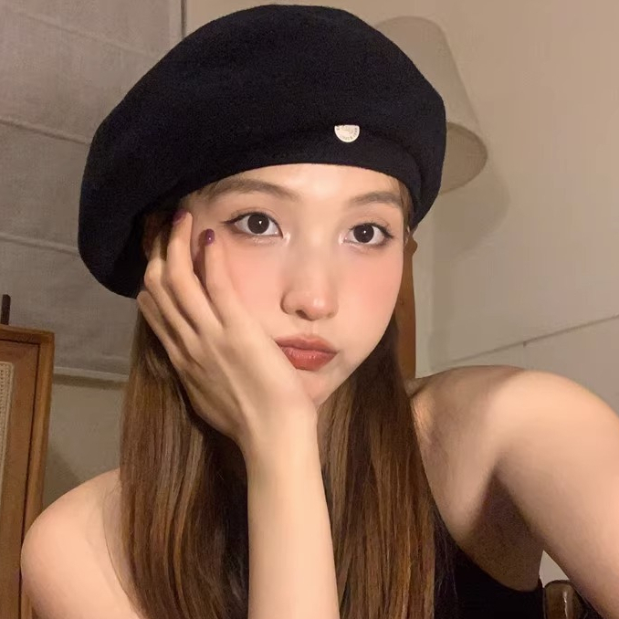 Mũ Beret Dệt Kim Mỏng Màu Đen Phong Cách Nhật Bản Cổ Điển Thời Trang Xuân Thu 2023 Cho Nữ