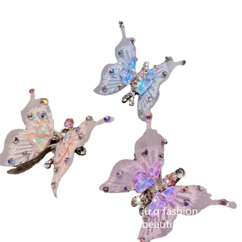 Kẹp Tóc Hình Bướm Đính Đá Phối Tua Rua Xinh Xắn Cho Bé Gái