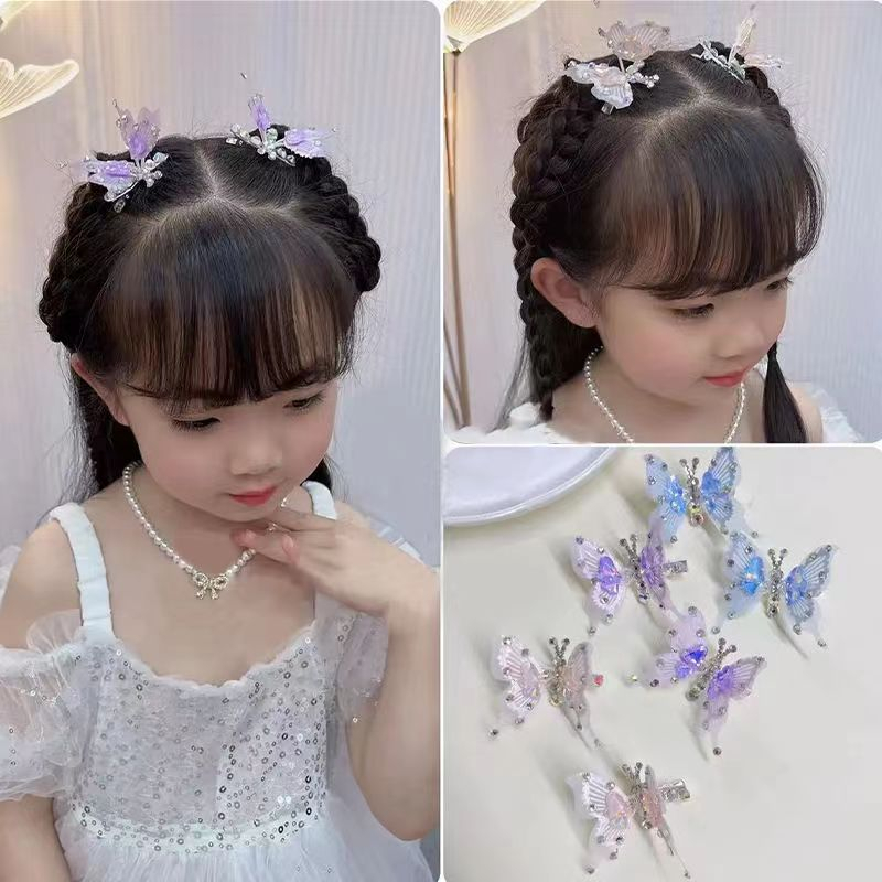 Kẹp Tóc Hình Bướm Đính Đá Phối Tua Rua Xinh Xắn Cho Bé Gái