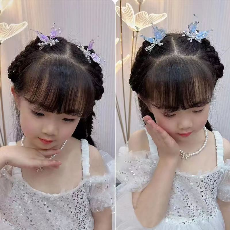 Kẹp Tóc Hình Bướm Đính Đá Phối Tua Rua Xinh Xắn Cho Bé Gái