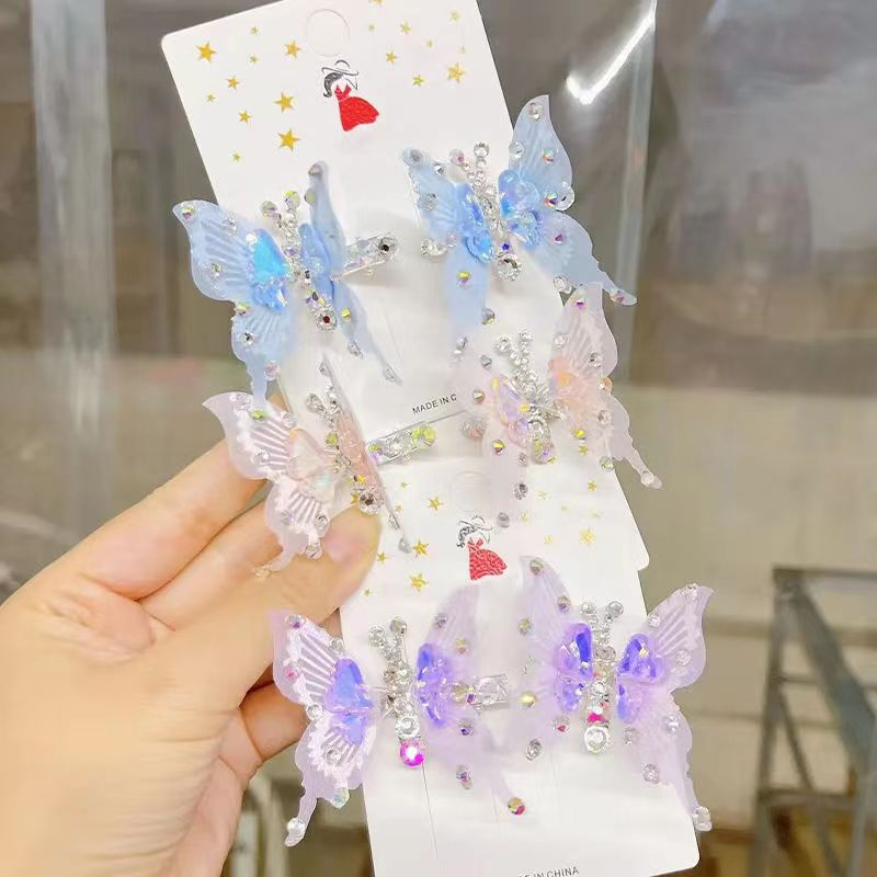 Kẹp Tóc Hình Bướm Đính Đá Phối Tua Rua Xinh Xắn Cho Bé Gái