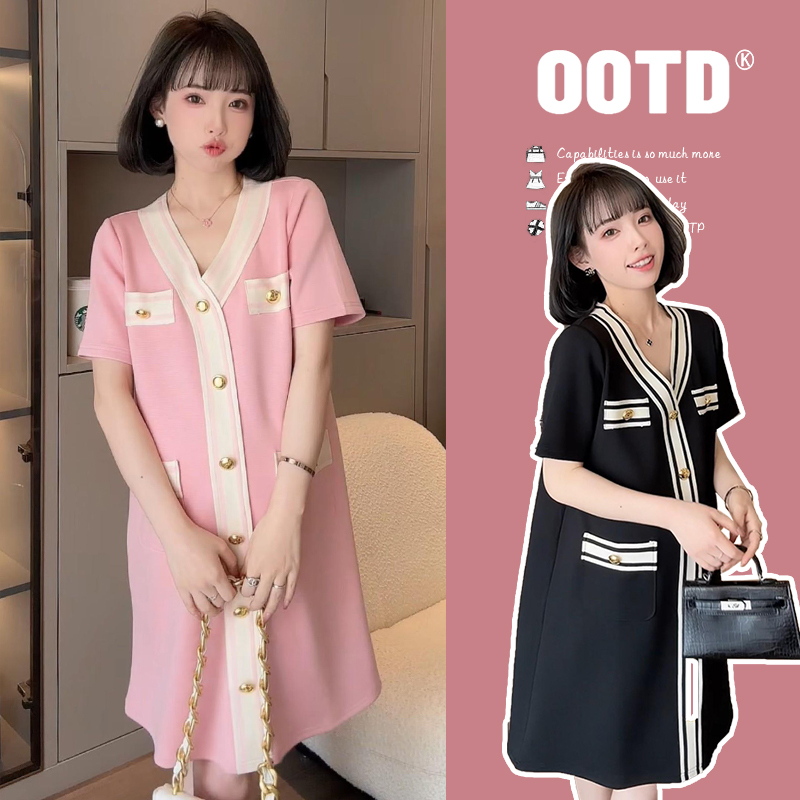 Hàng Mới Về Đầm Dệt Kim Cổ V Dáng Rộng Thời Trang Mùa Hè Hàn Quốc Cho Mẹ Bầu