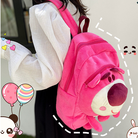 Ba Lô Hình Gấu / Dâu Tây Bằng Lông Nhung Dễ Thương Xinh Xắn Dành Cho Nữ