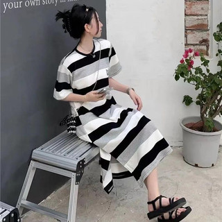 Áo Thun Cotton Mỏng Ngắn Tay Thời Trang Mùa Hè Dành Cho Nữ 2023 Đầm Thun Dáng Rộng Họa Tiết Kẻ Sọc Dễ Thương Phong Cách Hàn Quốc Cho Nữ