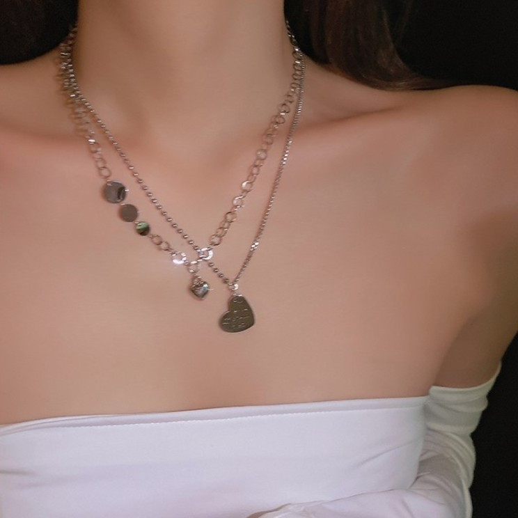 Vòng Cổ Hai Lớp Ghép Hình Trái Tim Màu Bạc Phong Cách hip hop Ngọt Ngào Thời Trang Cho Nữ Y2K