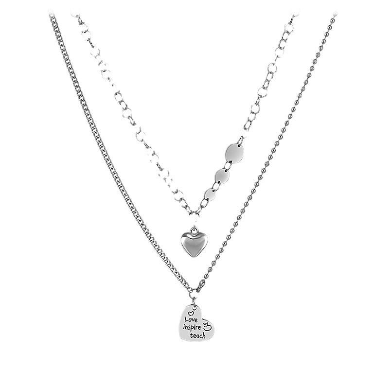 Vòng Cổ Hai Lớp Ghép Hình Trái Tim Màu Bạc Phong Cách hip hop Ngọt Ngào Thời Trang Cho Nữ Y2K