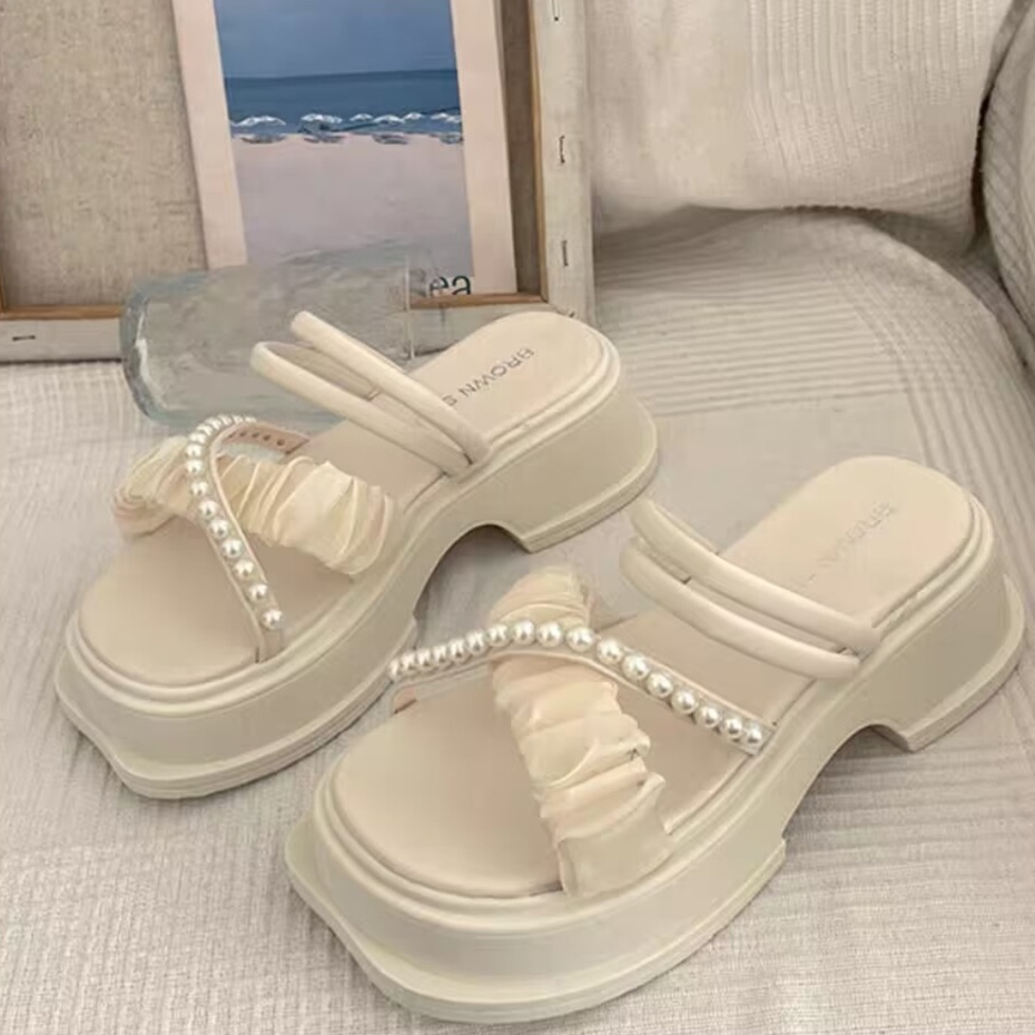 Dép gót đúp 5 cm quai nhúng sandan Ngọc thắt nơ xinh xắn dép đế cao 23Z23060107