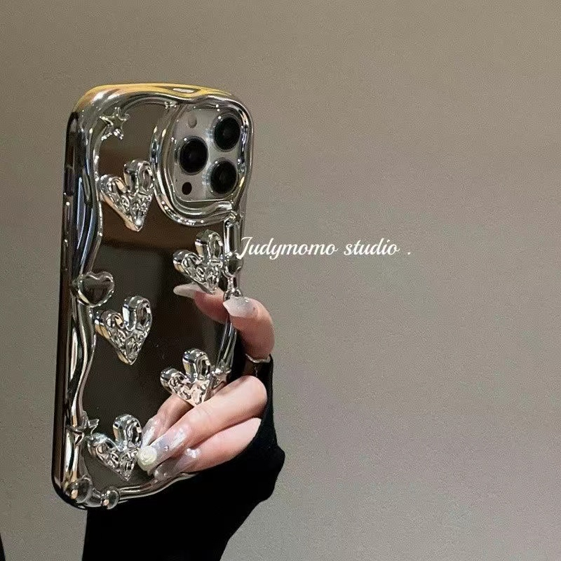 Ốp Điện Thoại Mềm Tráng Gương Mạ Điện Hình Trái Tim Ba Chiều Cho Iphone 13 14pro Xsmax 12 11