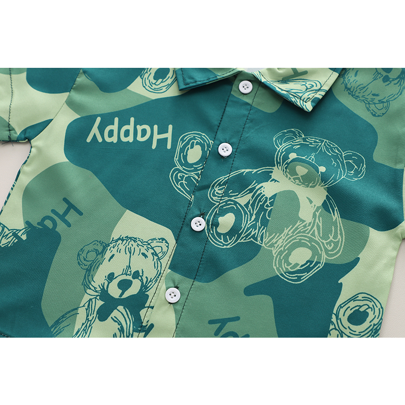 Set Đồ 2 Món Gồm Áo Sơ Mi Tay Cộc In Họa Tiết Hoạt Hình + Quần Jeans Cho Bé Trai