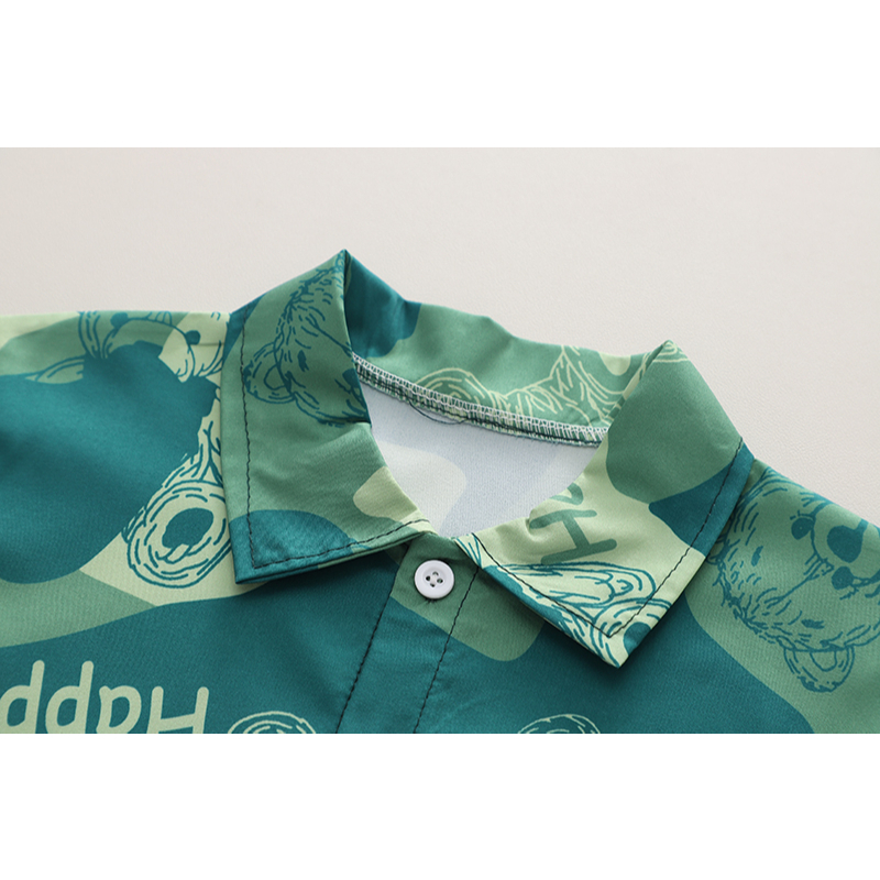 Set Đồ 2 Món Gồm Áo Sơ Mi Tay Cộc In Họa Tiết Hoạt Hình + Quần Jeans Cho Bé Trai