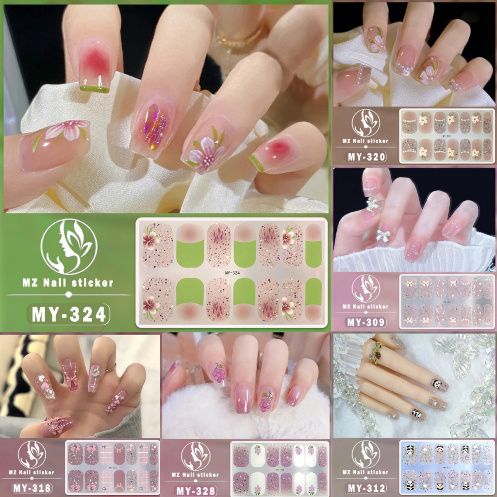 Set 14 Miếng Dán Móng Tay 3D Hình Gấu Trúc Hoạt Hình Dễ Tẩy Rửa Không Độc Hại Chống Nước Lâu Trôi Dễ Dàng Tẩy Rửa