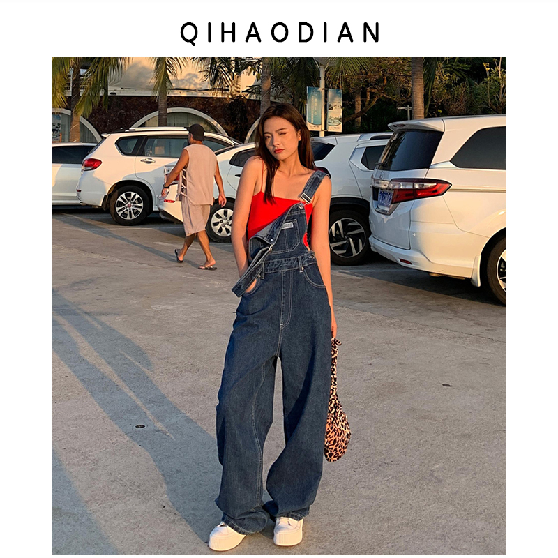 Quần yếm jeans ống rộng màu đen/xanh đậm/ xanh nhạt phong cách Hàn Quốc thời trang cho nữ