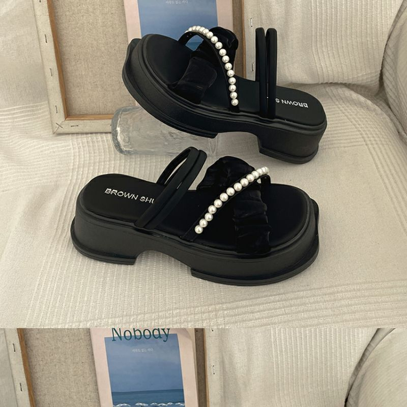 Dép gót đúp 5 cm quai nhúng sandan Ngọc thắt nơ xinh xắn dép đế cao 23Z23060107